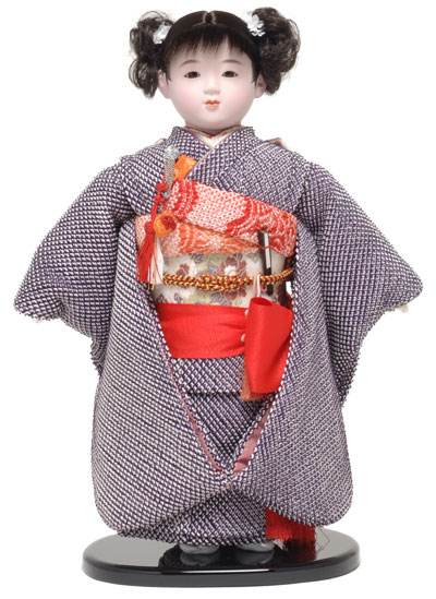 【格安人気SALE】［市松人形3］日本人形／お迎え人形／総絞り／着物日焼けが有ります／金糸の帯／高さ45 cm／台21×15×2.5 cm 市松人形